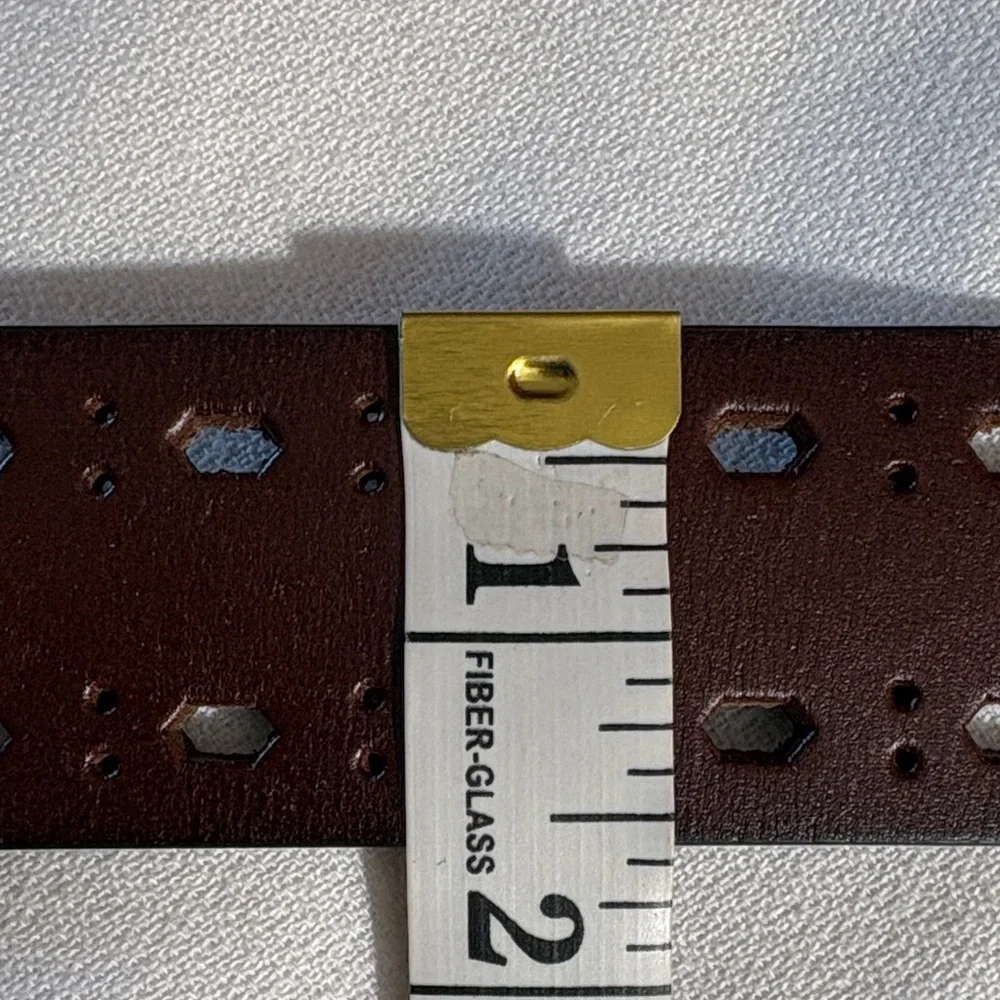 Brown Bonded Leather Belt with Silver Buckle - Size M